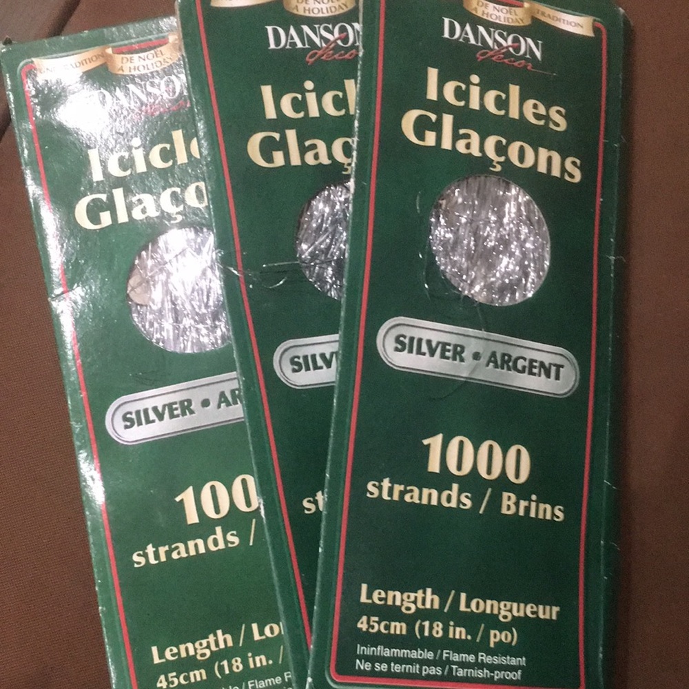 NWT🔥 3 Pack Damson Decor Silver Icicles 1000 Strands
